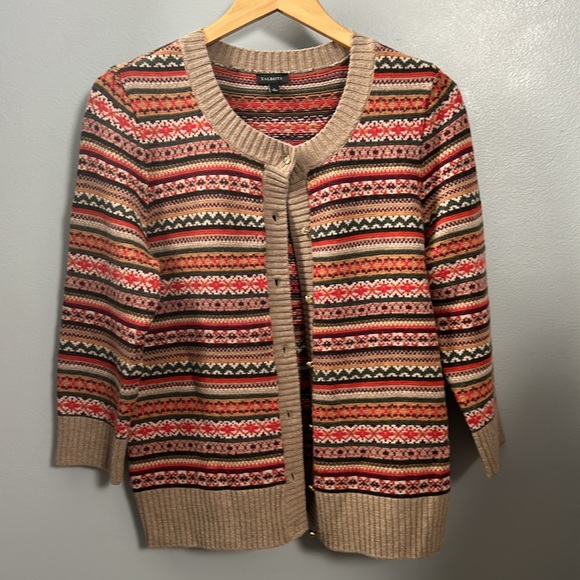 Talbots Nordic Fair Isle Wool Blend Fall Inspired Cardigan Sweater Size L - Picture 10 of 10